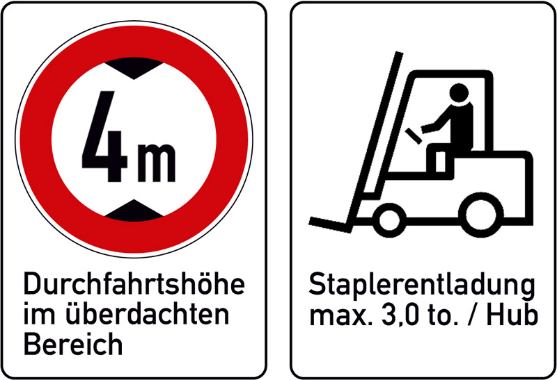 Durchfahrtshöhr im überdachten Bereich, Staplerentladung max. 3,0 to. / Hub